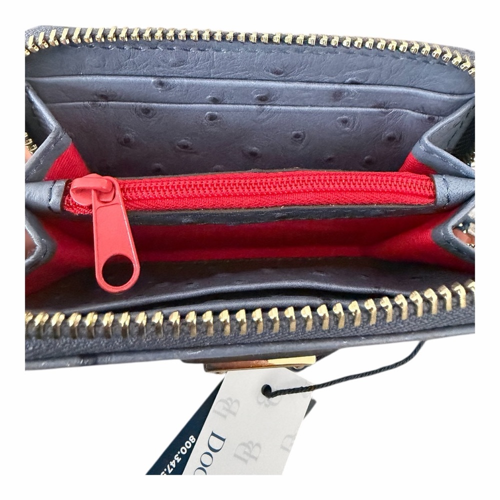 Dooney & Bourke Ostrich Large Zip Around Credit Card Case Wallet in Steel Blue - Picture 5 of 7